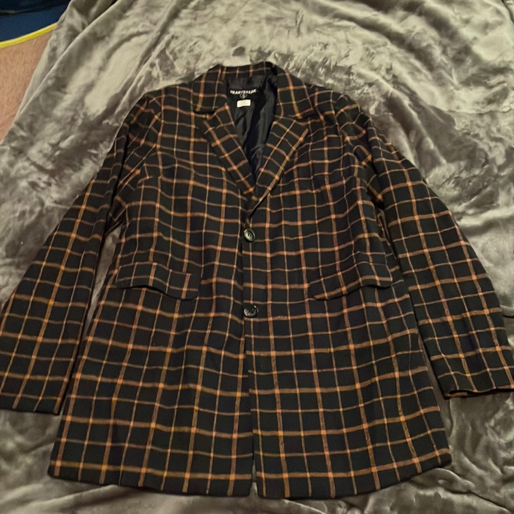 Navy blue & orange checkered blazer
